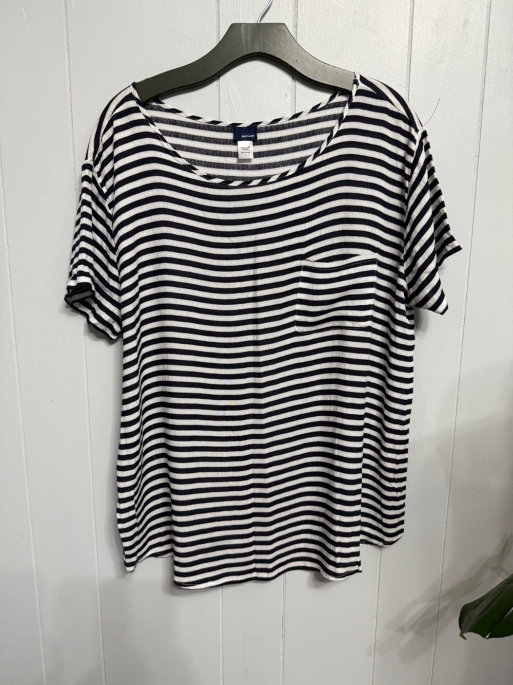 #15)  Basic Editions Women's Black & White Striped Pocket Top